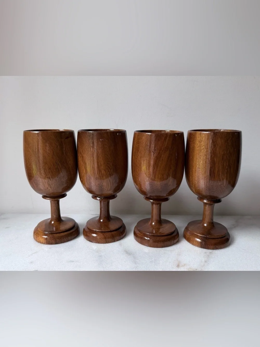 Waikiki Woods Monkey Pod Hawaii Vintage 6” Goblets Lot of 4…